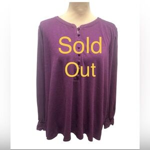 J. Jill Women’s Plus Size 2X Wine Popover Half Button Smocked 3/4 Sleeve Blouse.